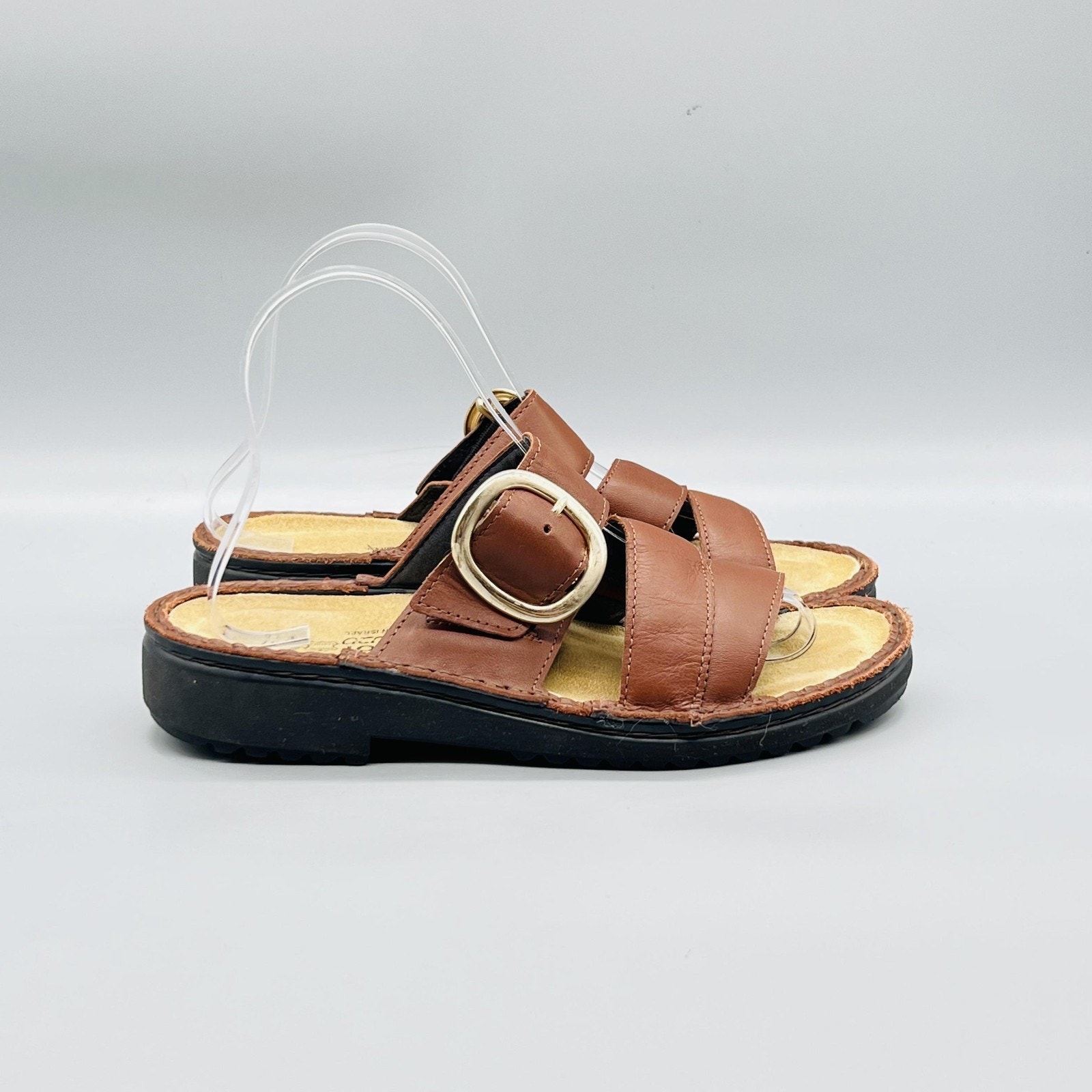 Naot Sandals Womens 6 Brown Leather Slide Buckle Strap Flat Comfort Shoes
